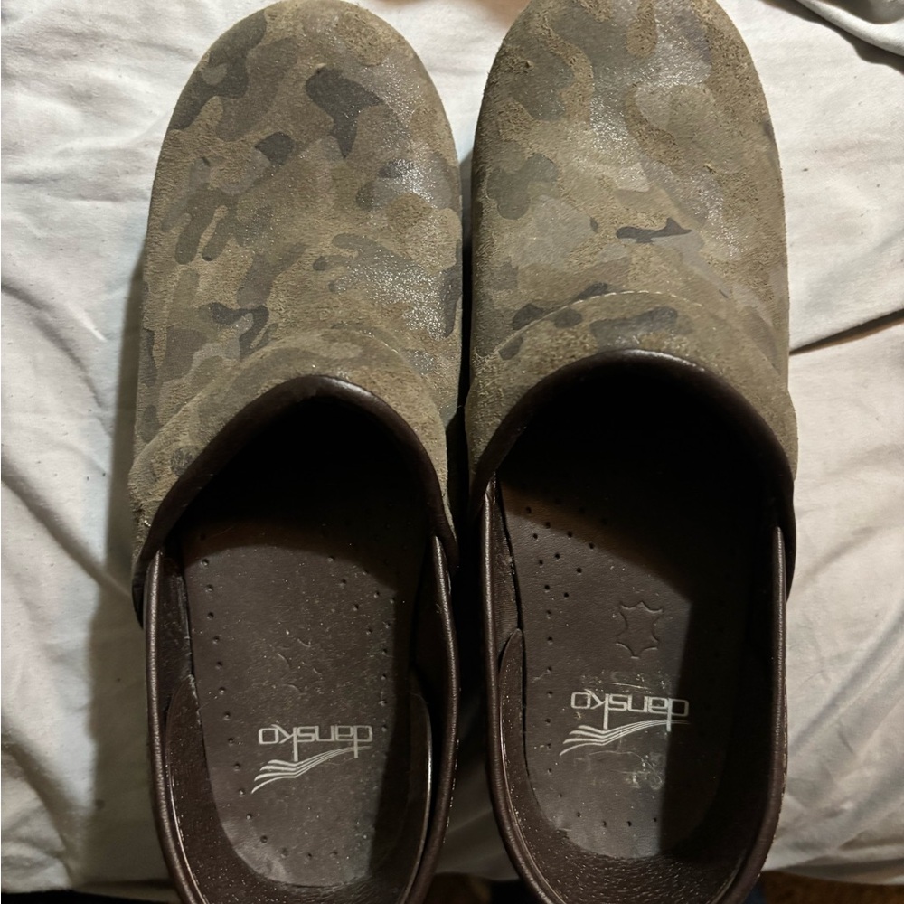 Dansko Camouflage Mules in Brown and Green